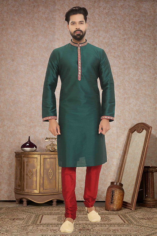 Green Colour Kurta Pajama In Dupion Silk VSKP1210140