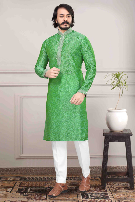 Green Colour Kurta Pajama In Jacquard Silk VSKP1210022