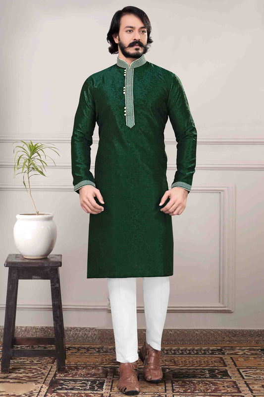 Green Colour Kurta Pajama In Jacquard Silk VSKP1210027