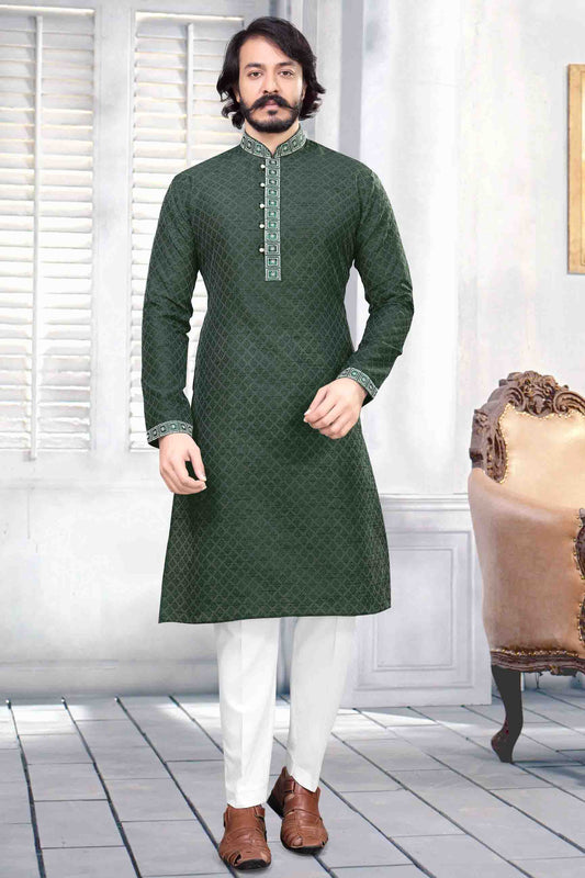 Green Colour Kurta Pajama In Jacquard Silk VSKP1210032