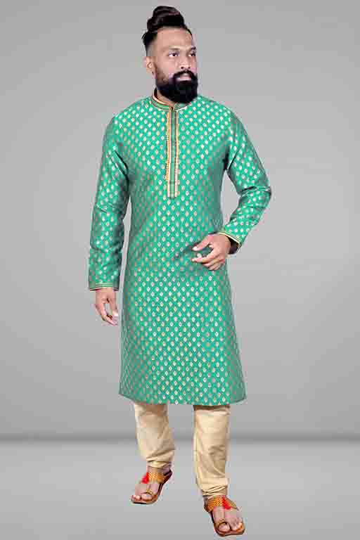 Green Colour Kurta Pajama In Jacquard Silk VSKP1210038