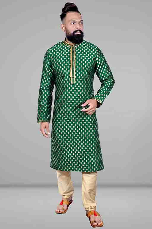 Green Colour Kurta Pajama In Jacquard Silk VSKP1210045