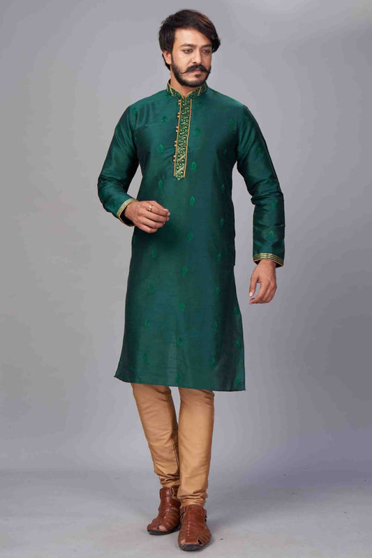 Green Colour Kurta Pajama In Jacquard Silk VSKP1210058