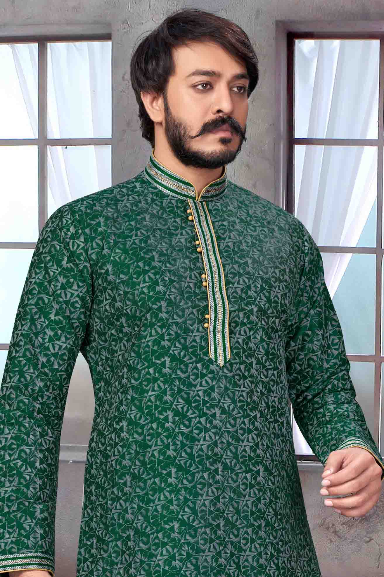Green Colour Kurta Pajama In Jacquard Silk VSKP1210075