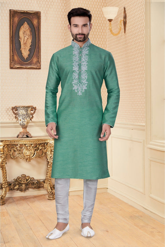 Green Colour Kurta Pajama In Silk Dupion Fabric VSKP1040107