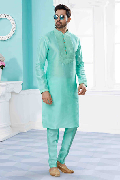 Green Colour Kurta Pajama In Silk Dupion Fabric VSSH1040483