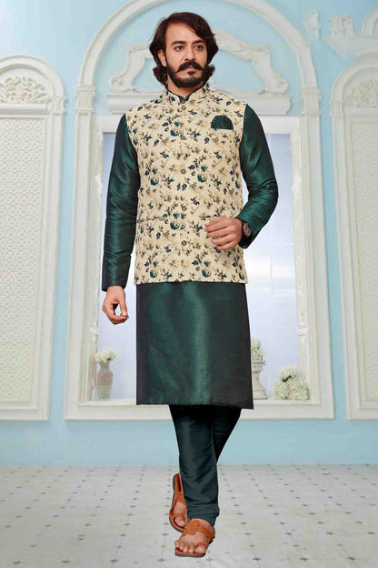Green Colour Kurta Pajama With Jacket In Art Silk VSKP1210321