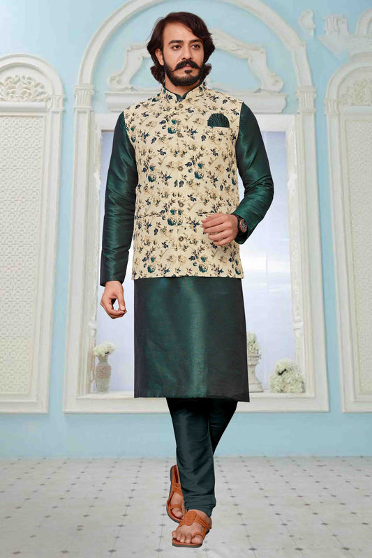Green Colour Kurta Pajama With Jacket In Art Silk VSKP1210321