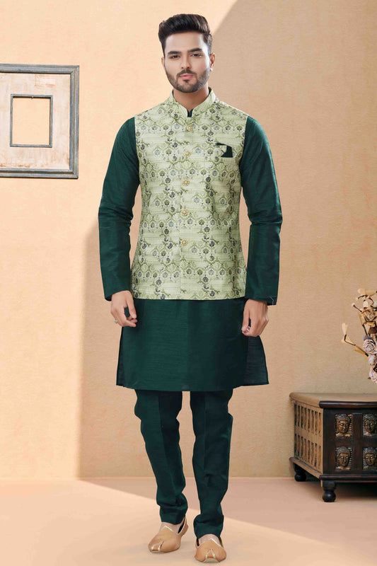 Green Colour Kurta Pajama With Jacket In Silk Dupion Fabric VSKP1040465