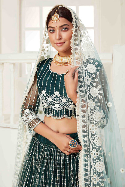 Green Colour Net Designer Lehenga Choli VSLC1240018