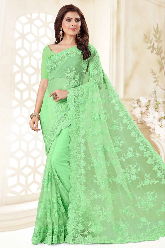 Green Colour Net Designer Saree VSSD1090058