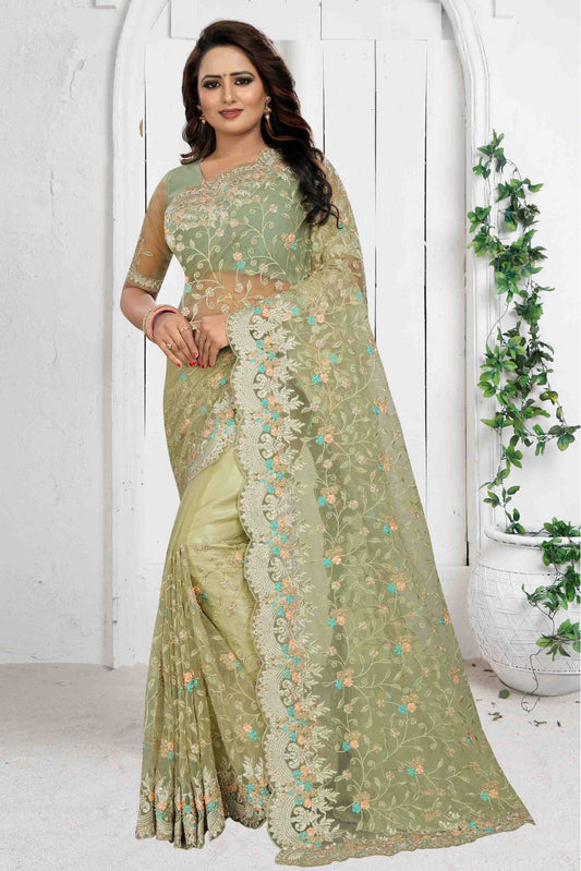Green Colour Net Designer Saree VSSD1090083