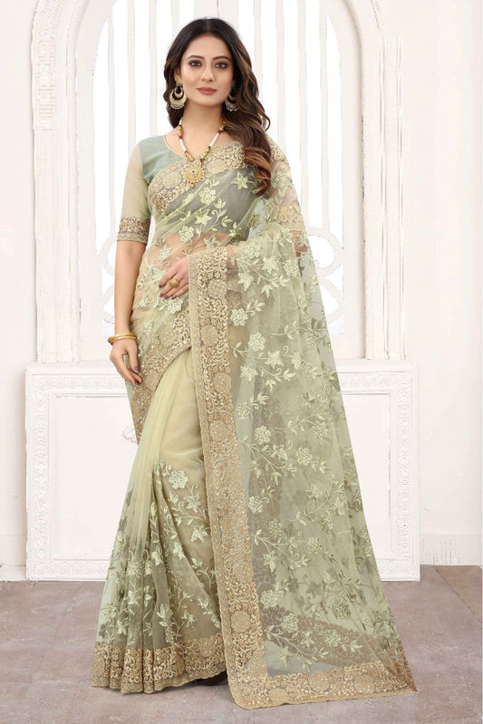 Green Colour Net Designer Saree VSSD1120844