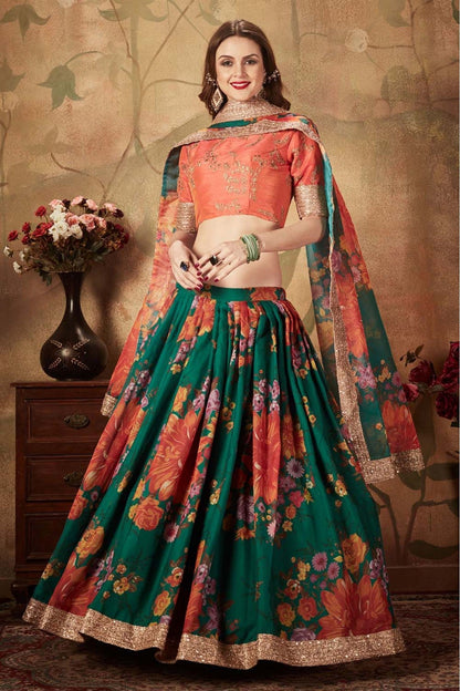 Green Colour Organza Lehenga Choli VSLC1010086
