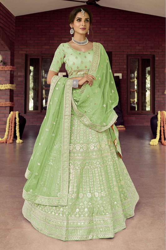 Green Colour Organza Resham Work Lehenga Choli VSLC1080119