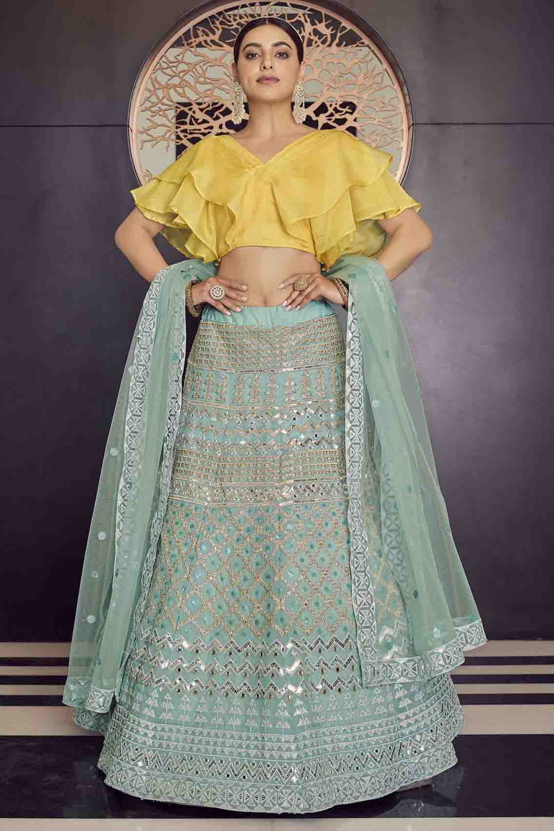 Green Colour Organza Thread Work Lehenga Choli VSLC1080599