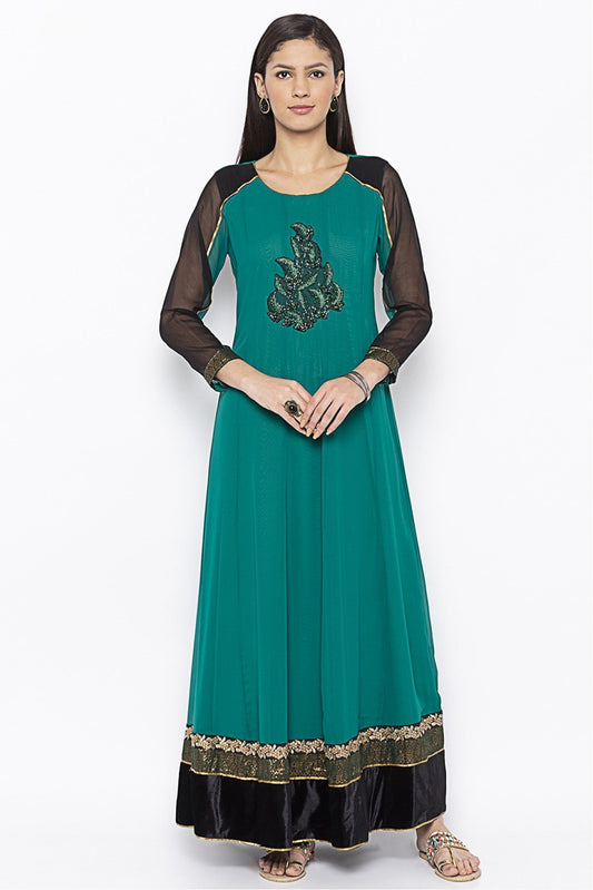 Green Colour Plus Size Georgette Embroidery Kurta Set VSKR1070473