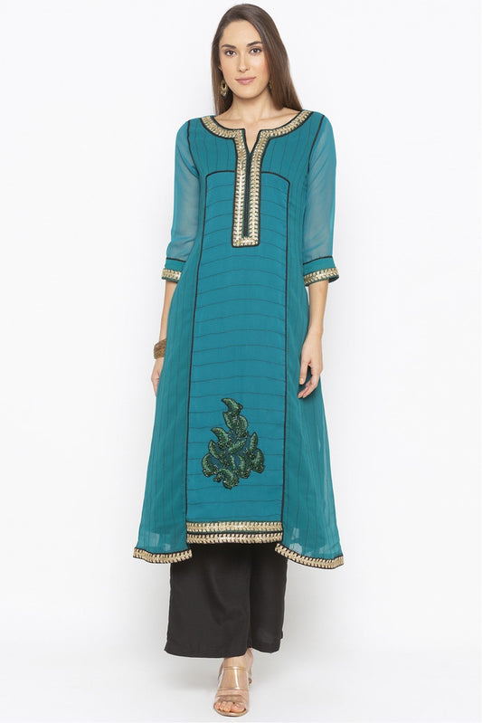 Green Colour Plus Size Georgette Embroidery Kurta Set VSKR1070664
