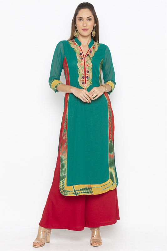 Green Colour Plus Size Georgette Embroidery Kurta Set VSKR1070676