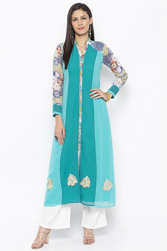 Green Colour Plus Size Georgette Embroidery Kurti VSKR1070590