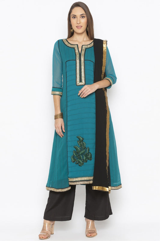 Green Colour Plus Size Georgette Embroidery Palazzo Pant Suit VSSS1070306