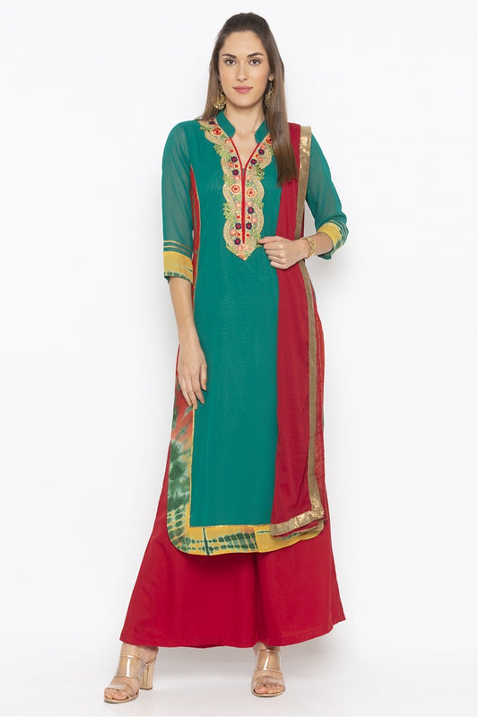 Green Colour Plus Size Georgette Embroidery Palazzo Pant Suit VSSS1070319