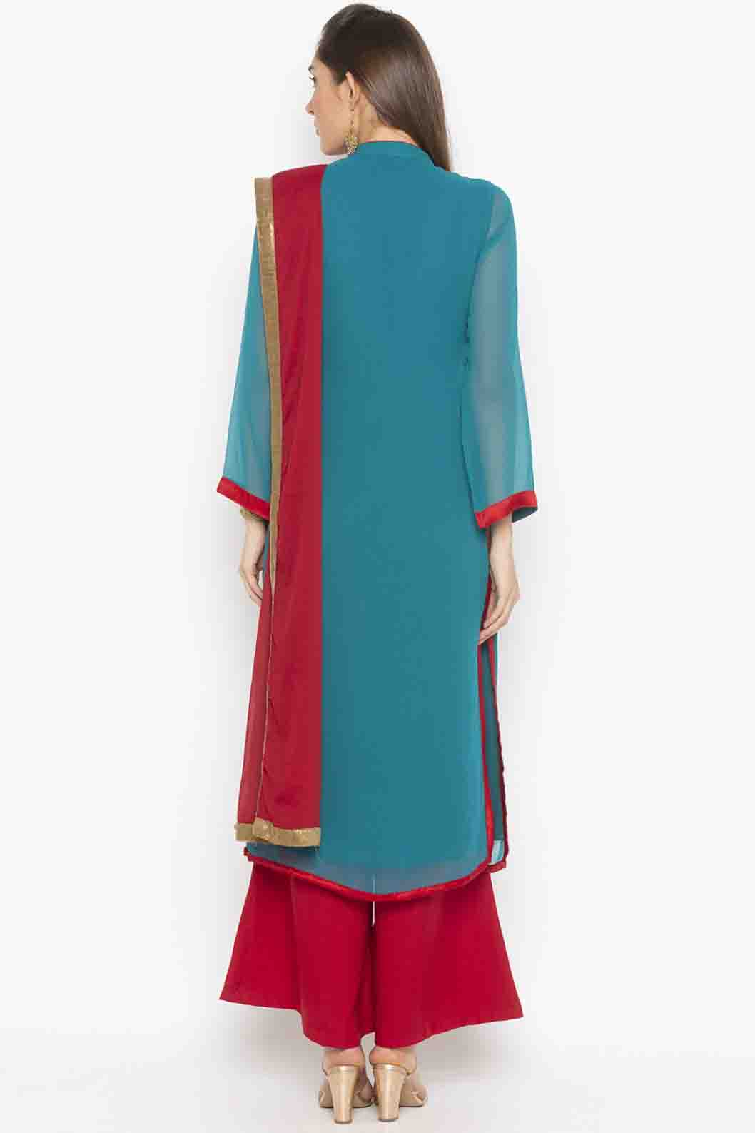 Green Colour Plus Size Georgette Embroidery Palazzo Pant Suit VSSS1070326