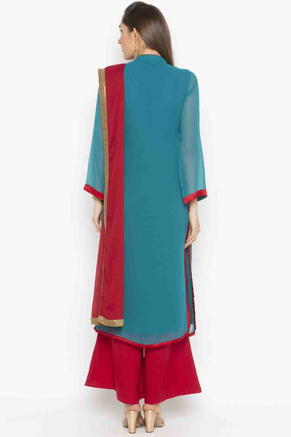 Green Colour Plus Size Georgette Embroidery Palazzo Pant Suit VSSS1070326