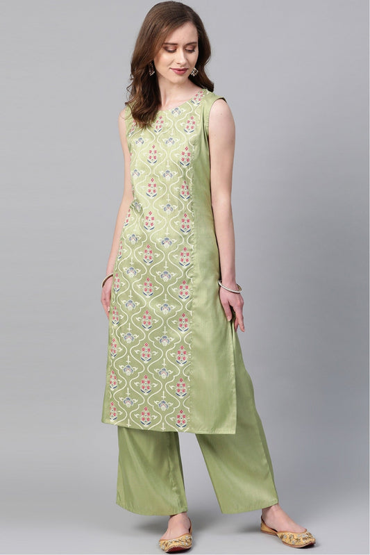 Green Colour Plus Size Poly Silk Straight Kurti VSKR1060215