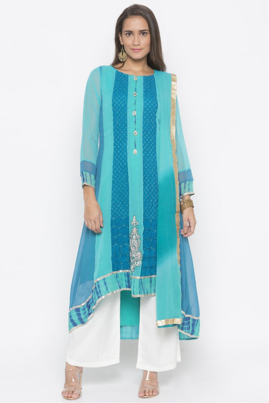 Green Colour Plus Size Stitched Georgette Embroidery Palazzo Pant Suit VSSS1070250