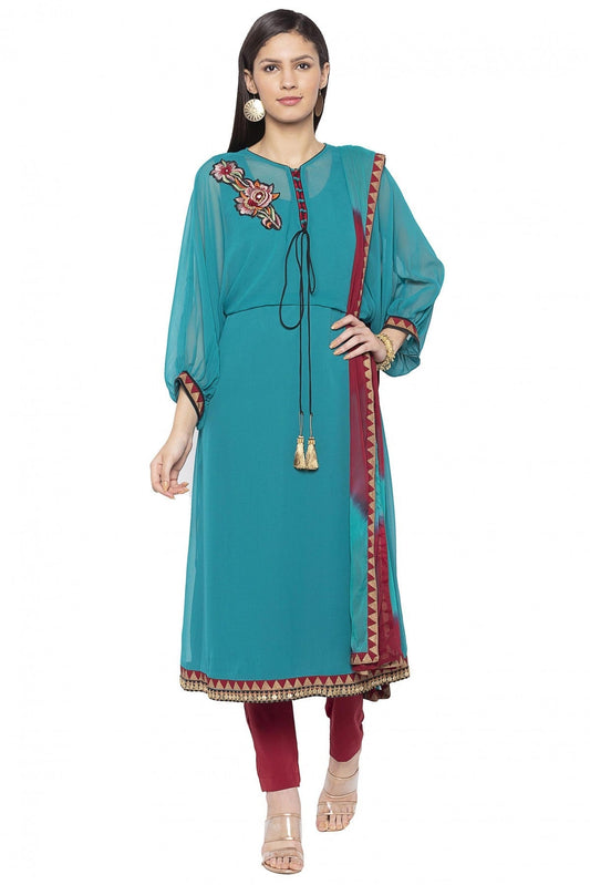 Green Colour Plus Size Stitched Georgette Embroidery Pant Style Suit VSSS1070254