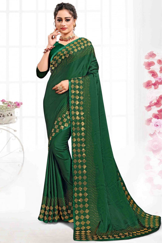 Green Colour Pure Satin Designer Saree VSSD1120088