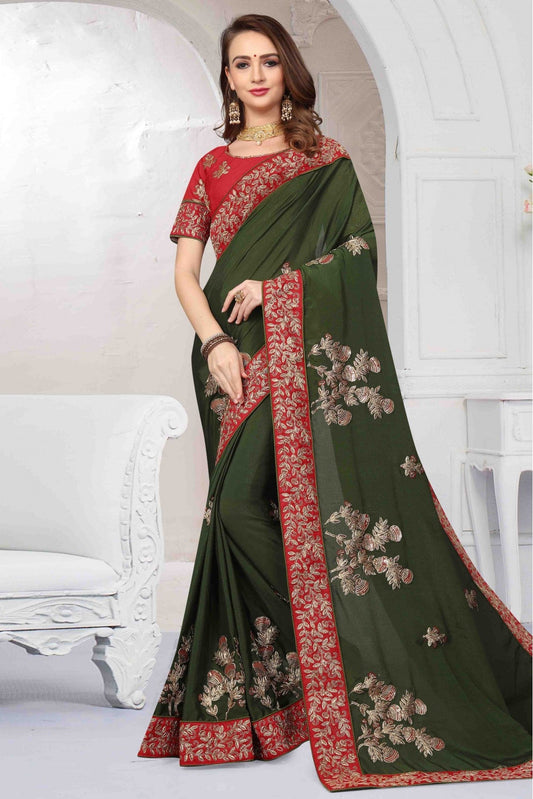 Green Colour Pure Satin Designer Saree VSSD1120454