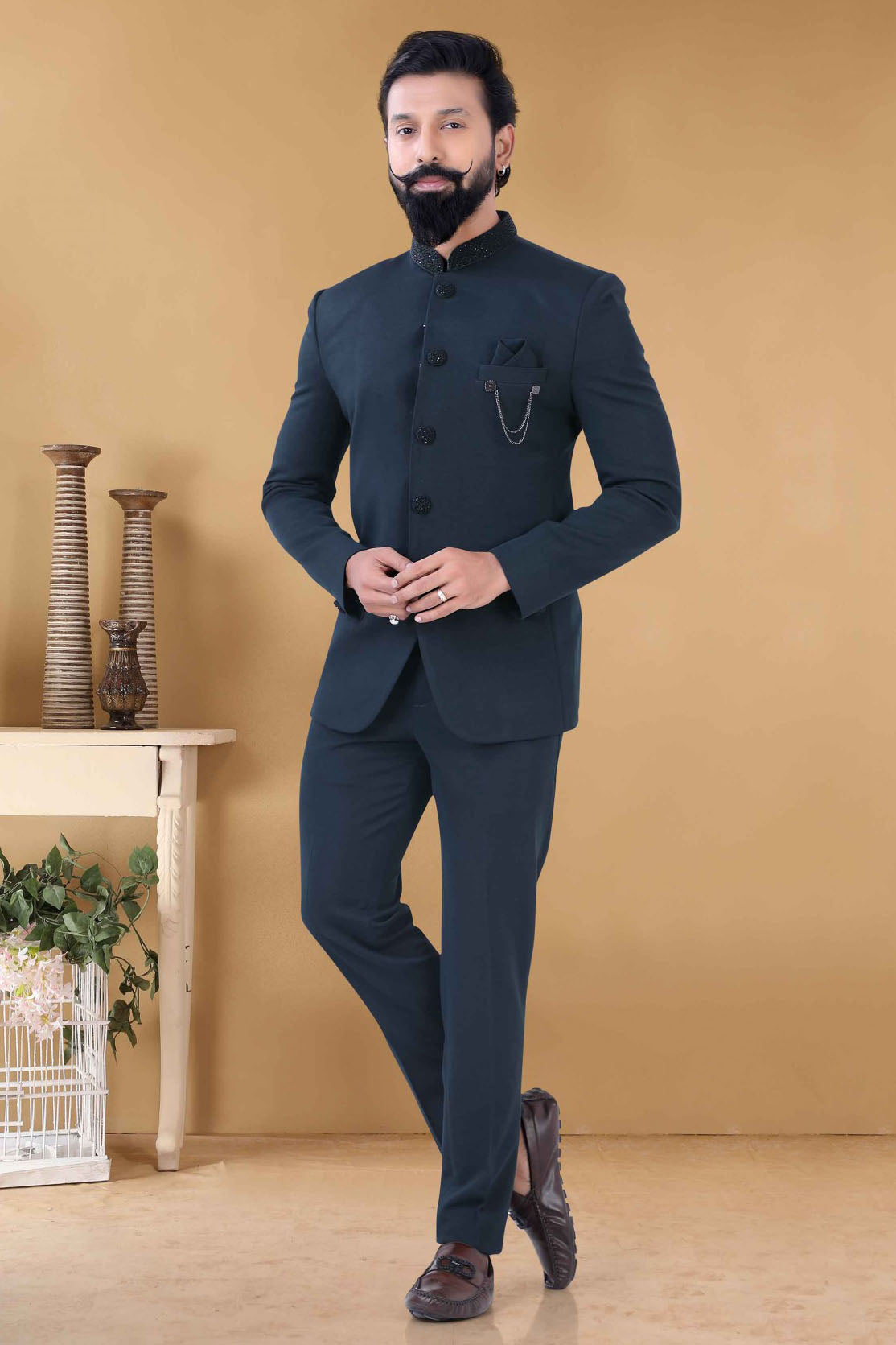 Green Colour Rayon Jodhpuri Suit VSSH1130014