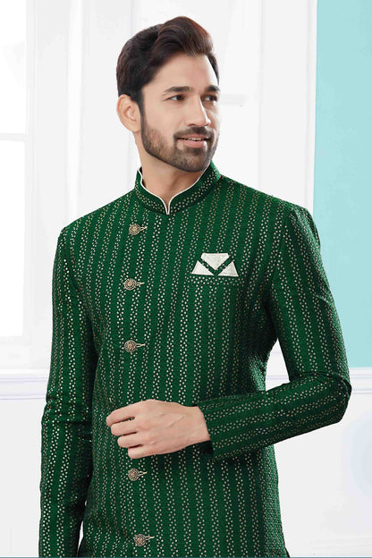 Green Colour Sherwani In Jacquard Fabric VSSH1040421