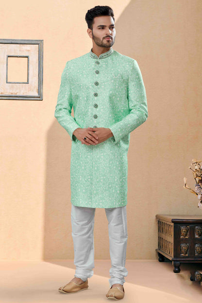 Green Colour Sherwani In Silk Fabric VSSH1040410