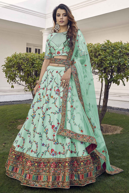 Green Colour Silk Embroidery Lehenga Choli VSLC1150098