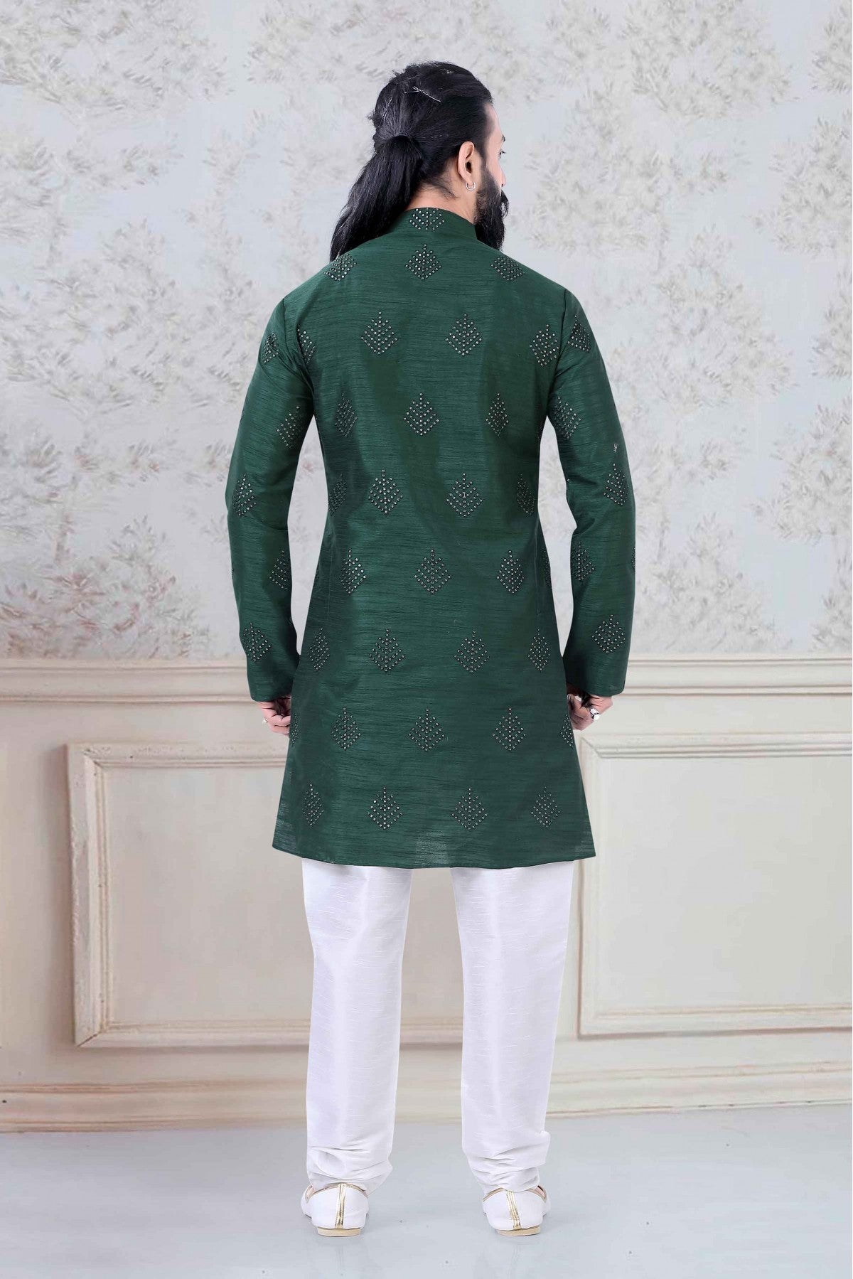 Green Colour Silk Festival Wear Kurta Pajama VSKP1130044