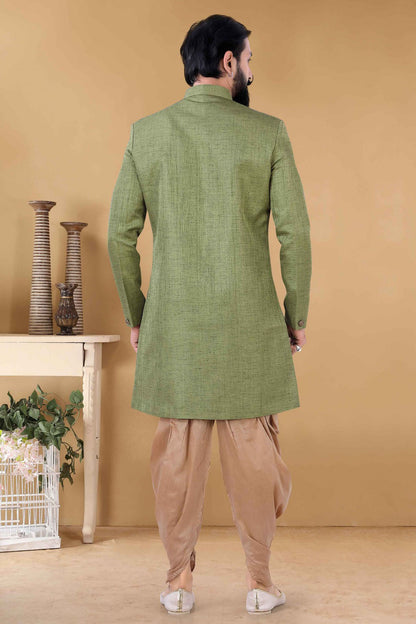 Green Colour Silk Indo Western Sherwani VSSH1130011
