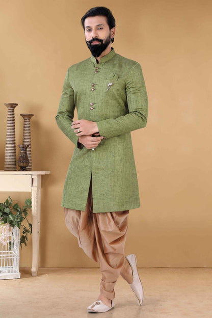 Green Colour Silk Indo Western Sherwani VSSH1130011
