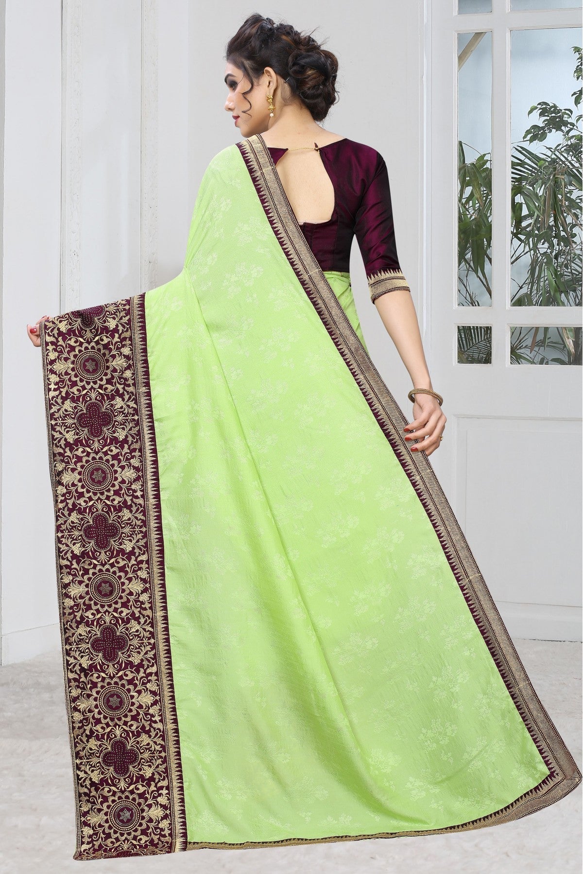 Green Colour Silk Jacqaurd Embroidery Saree VSSD1120830