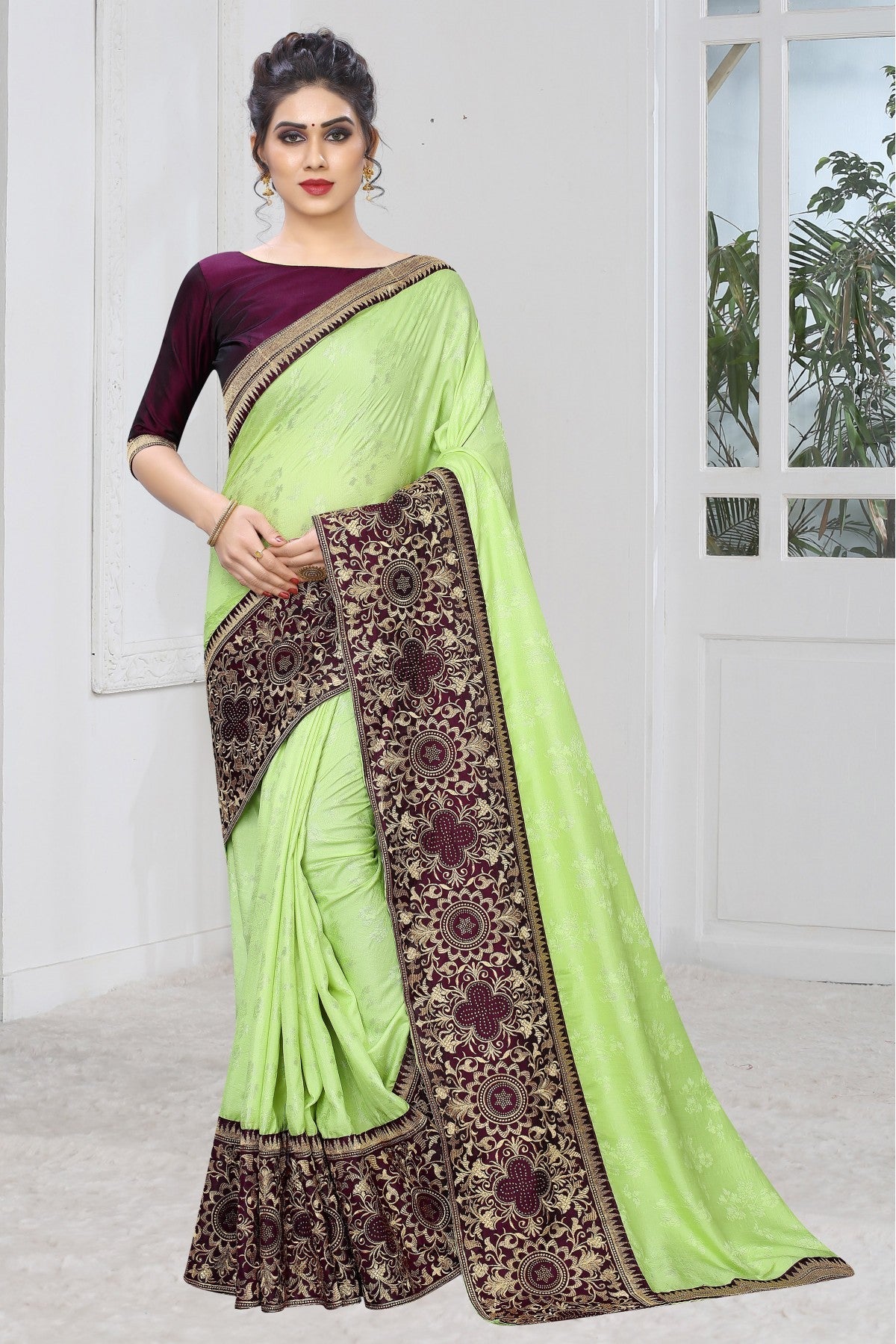 Green Colour Silk Jacqaurd Embroidery Saree VSSD1120830