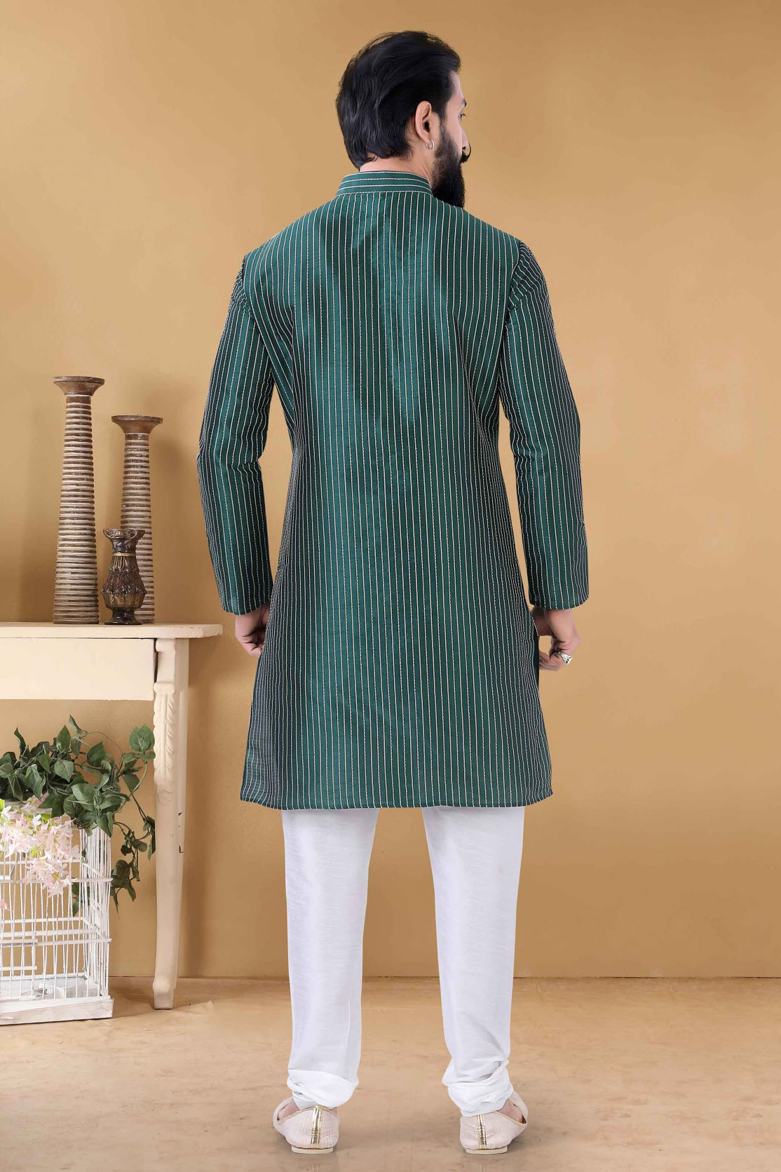 Green Colour Silk Kurta Pajama VSKP1130113