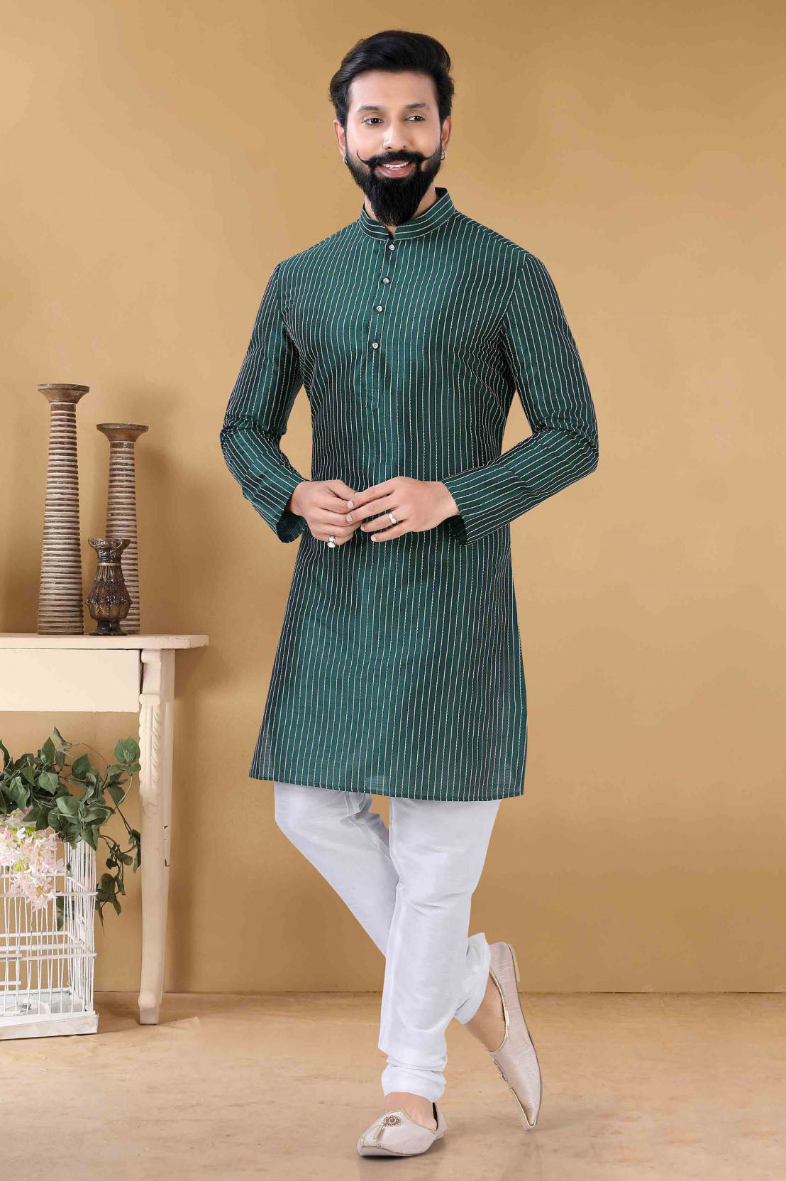 Green Colour Silk Kurta Pajama VSKP1130113