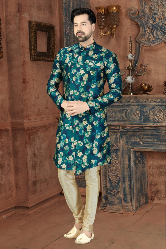 Green Colour Silk Party Wear Dhoti Sherwani VSSH1040234