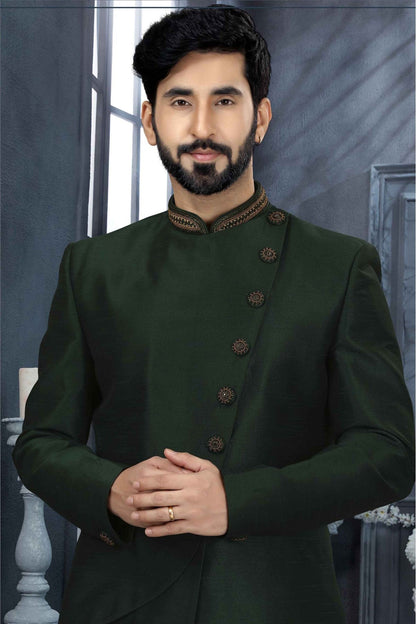 Green Colour Silk Stone Work Sherwani VSSH1040348
