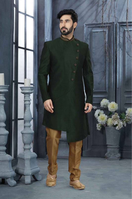 Green Colour Silk Stone Work Sherwani VSSH1040348