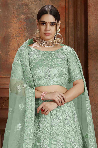 Green Colour Soft Net Embroidery Lehenga Choli VSLC1080075