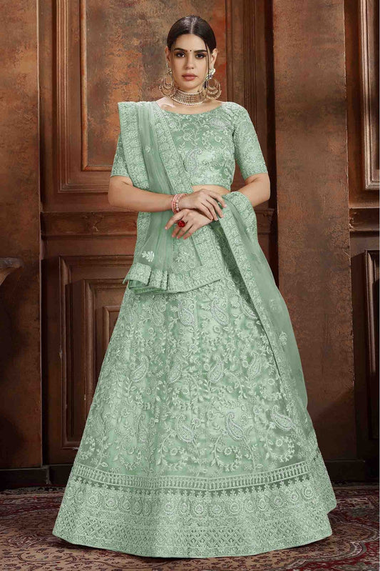 Green Colour Soft Net Embroidery Lehenga Choli VSLC1080075