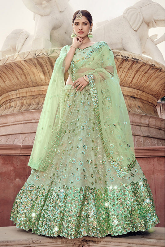Green Colour Soft Net Sequins Work Lehenga Choli VSLC1080518